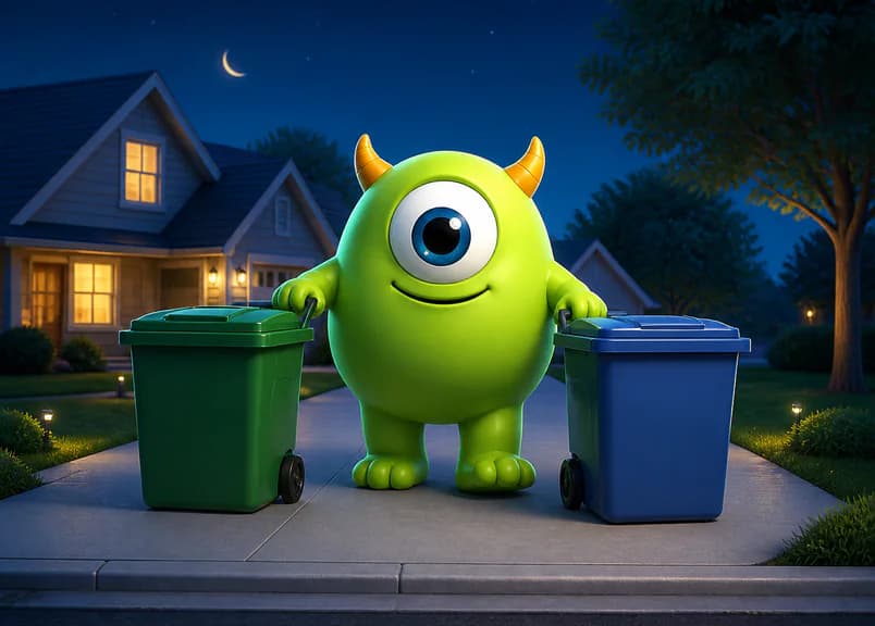 CurbMonster rolling carts to the curb in the evening